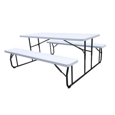 Global Industrial Rectangle Folding Picnic Table, White, Plastic, 71 in L, 29 in H Overall 695769